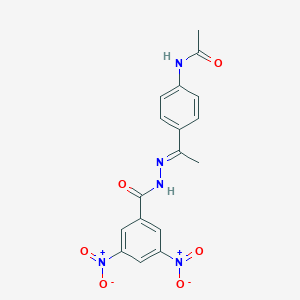 molecular formula C17H15N5O6 B273861 N-[4-(N-{3,5-bisnitrobenzoyl}ethanehydrazonoyl)phenyl]acetamide 