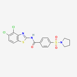 molecular formula C18H15Cl2N3O3S2 B2738637 N-(4,5-dichlorobenzo[d]thiazol-2-yl)-4-(pyrrolidin-1-ylsulfonyl)benzamide CAS No. 896675-76-6