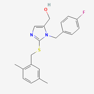 (2-((2,5-dimethylbenzyl)thio)-1-(4-fluorobenzyl)-1H-imidazol-5-yl)methanol