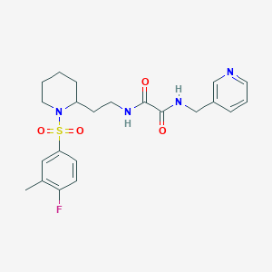 molecular formula C22H27FN4O4S B2738660 N1-(2-(1-((4-fluoro-3-methylphenyl)sulfonyl)piperidin-2-yl)ethyl)-N2-(pyridin-3-ylmethyl)oxalamide CAS No. 898406-87-6