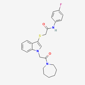 molecular formula C24H26FN3O2S B2738676 2-{[1-(2-azepan-1-yl-2-oxoethyl)-1H-indol-3-yl]thio}-N-(4-fluorophenyl)acetamide CAS No. 878055-41-5