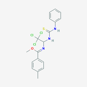 molecular formula C18H18Cl3N3OS B273869 methyl N-{1-[(anilinocarbothioyl)amino]-2,2,2-trichloroethyl}-4-methylbenzenecarboximidoate 