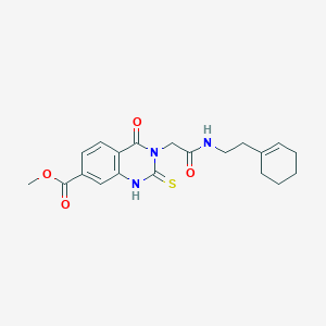 molecular formula C20H23N3O4S B2738690 Methyl 3-(2-((2-(cyclohex-1-en-1-yl)ethyl)amino)-2-oxoethyl)-4-oxo-2-thioxo-1,2,3,4-tetrahydroquinazoline-7-carboxylate CAS No. 946216-01-9