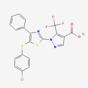 molecular formula C20H11ClF3N3O2S2 B2738692 1-{5-[(4-chlorophenyl)sulfanyl]-4-phenyl-1,3-thiazol-2-yl}-5-(trifluoromethyl)-1H-pyrazole-4-carboxylic acid CAS No. 957041-18-8