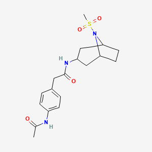 molecular formula C18H25N3O4S B2738712 2-(4-乙酰胺基苯基)-N-(8-(甲磺酰基)-8-氮杂双环[3.2.1]辛烷-3-基)乙酰胺 CAS No. 2034385-81-2