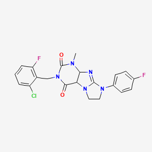 molecular formula C21H16ClF2N5O2 B2738717 3-[(2-chloro-6-fluorophenyl)methyl]-8-(4-fluorophenyl)-1-methyl-1H,2H,3H,4H,6H,7H,8H-imidazo[1,2-g]purine-2,4-dione CAS No. 872839-32-2