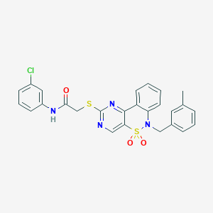 molecular formula C26H21ClN4O3S2 B2738720 N-(3-chlorophenyl)-2-{[6-(3-methylbenzyl)-5,5-dioxido-6H-pyrimido[5,4-c][2,1]benzothiazin-2-yl]thio}acetamide CAS No. 895099-72-6