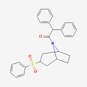 molecular formula C27H27NO3S B2738722 2,2-二苯基-1-((1R,5S)-3-(苯基磺酰基)-8-氮杂双环[3.2.1]辛-8-基)乙酮 CAS No. 1448062-79-0