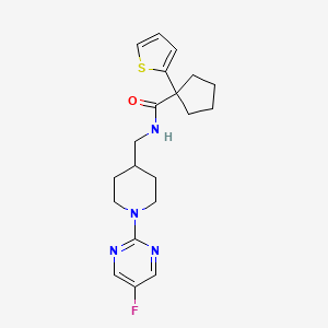 molecular formula C20H25FN4OS B2738735 N-((1-(5-fluoropyrimidin-2-yl)piperidin-4-yl)methyl)-1-(thiophen-2-yl)cyclopentanecarboxamide CAS No. 2034229-30-4