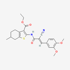 molecular formula C24H26N2O5S B2738736 (E)-乙酸乙酯 2-(2-氰-3-(3,4-二甲氧基苯基)丙烯胺基)-6-甲基-4,5,6,7-四氢苯并[b]噻吩-3-甲酸酯 CAS No. 868154-66-9