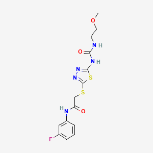 molecular formula C14H16FN5O3S2 B2738793 N-(3-氟苯基)-2-((5-(3-(2-甲氧基乙基)脲基)-1,3,4-噻二唑-2-基)硫基)乙酰胺 CAS No. 1170949-02-6