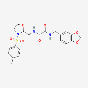molecular formula C21H23N3O7S B2738799 N1-(苯并[d][1,3]二噁烷-5-基甲基)-N2-((3-对甲苯磺酰氧噻唑啉-2-基)甲基)草酰胺 CAS No. 874805-99-9