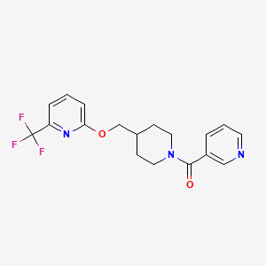 molecular formula C18H18F3N3O2 B2738801 Pyridin-3-yl-[4-[[6-(trifluoromethyl)pyridin-2-yl]oxymethyl]piperidin-1-yl]methanone CAS No. 2379947-64-3