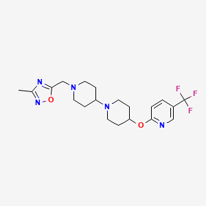 molecular formula C20H26F3N5O2 B2738802 3-Methyl-5-((4-((5-(trifluoromethyl)pyridin-2-yl)oxy)-[1,4'-bipiperidin]-1'-yl)methyl)-1,2,4-oxadiazole CAS No. 2034235-52-2