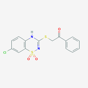 molecular formula C15H11ClN2O3S2 B2738811 2-((7-chloro-1,1-dioxido-4H-benzo[e][1,2,4]thiadiazin-3-yl)thio)-1-phenylethanone CAS No. 899966-47-3