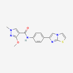 molecular formula C17H15N5O2S B2738855 N-(4-(imidazo[2,1-b]thiazol-6-yl)phenyl)-3-methoxy-1-methyl-1H-pyrazole-4-carboxamide CAS No. 1207058-71-6