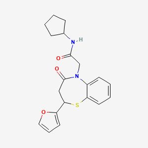 molecular formula C20H22N2O3S B2738857 N-cyclopentyl-2-(2-(furan-2-yl)-4-oxo-3,4-dihydrobenzo[b][1,4]thiazepin-5(2H)-yl)acetamide CAS No. 863005-18-9