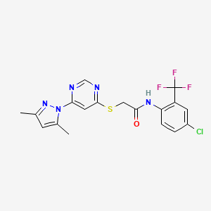 molecular formula C18H15ClF3N5OS B2738864 N-(4-chloro-2-(trifluoromethyl)phenyl)-2-((6-(3,5-dimethyl-1H-pyrazol-1-yl)pyrimidin-4-yl)thio)acetamide CAS No. 1251691-20-9