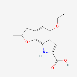 molecular formula C14H15NO4 B2738887 5-ethoxy-2-methyl-2H,3H,8H-furo[3,2-g]indole-7-carboxylic acid CAS No. 879151-90-3