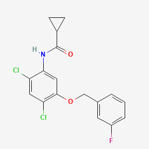 molecular formula C17H14Cl2FNO2 B2738901 N-{2,4-dichloro-5-[(3-fluorobenzyl)oxy]phenyl}cyclopropanecarboxamide CAS No. 439110-73-3