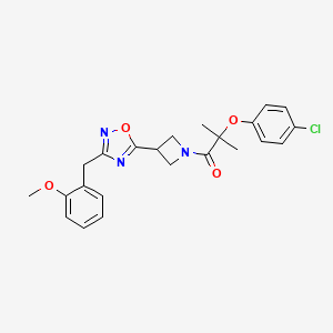 molecular formula C23H24ClN3O4 B2738914 2-(4-Chlorophenoxy)-1-(3-(3-(2-methoxybenzyl)-1,2,4-oxadiazol-5-yl)azetidin-1-yl)-2-methylpropan-1-one CAS No. 1396888-78-0