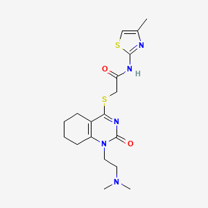 molecular formula C18H25N5O2S2 B2738919 2-((1-(2-(二甲胺基)乙基)-2-氧代-1,2,5,6,7,8-六氢喹唑啉-4-基)硫)-N-(4-甲基噻唑-2-基)乙酰胺 CAS No. 899950-47-1