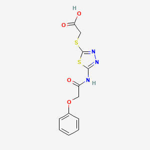 molecular formula C12H11N3O4S2 B2738934 2-({5-[(2-Phenoxyacetyl)amino]-1,3,4-thiadiazol-2-yl}sulfanyl)acetic acid CAS No. 294853-26-2