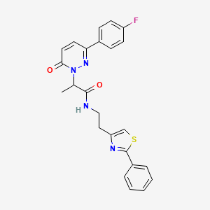 molecular formula C24H21FN4O2S B2738936 2-(3-(4-fluorophenyl)-6-oxopyridazin-1(6H)-yl)-N-(2-(2-phenylthiazol-4-yl)ethyl)propanamide CAS No. 1226432-40-1