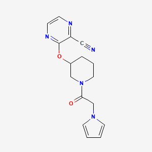 molecular formula C16H17N5O2 B2738937 3-((1-(2-(1H-pyrrol-1-yl)acetyl)piperidin-3-yl)oxy)pyrazine-2-carbonitrile CAS No. 2034503-66-5