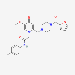 molecular formula C25H28N4O5 B2738938 2-(2-((4-(furan-2-carbonyl)piperazin-1-yl)methyl)-5-methoxy-4-oxopyridin-1(4H)-yl)-N-(p-tolyl)acetamide CAS No. 921495-62-7