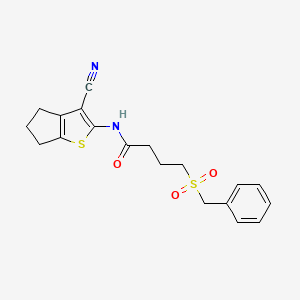 molecular formula C19H20N2O3S2 B2738945 4-(benzylsulfonyl)-N-(3-cyano-5,6-dihydro-4H-cyclopenta[b]thiophen-2-yl)butanamide CAS No. 923413-13-2
