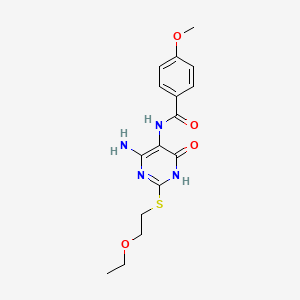 molecular formula C16H20N4O4S B2738949 N-(4-amino-2-((2-ethoxyethyl)thio)-6-oxo-1,6-dihydropyrimidin-5-yl)-4-methoxybenzamide CAS No. 872597-34-7