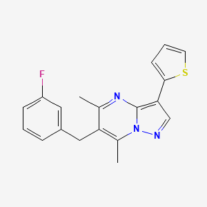 molecular formula C19H16FN3S B2738950 6-(3-Fluorobenzyl)-5,7-dimethyl-3-(2-thienyl)pyrazolo[1,5-a]pyrimidine CAS No. 861206-51-1