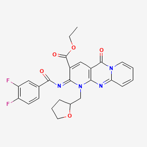 (E)-ethyl 2-((3,4-difluorobenzoyl)imino)-5-oxo-1-((tetrahydrofuran-2-yl)methyl)-2,5-dihydro-1H-dipyrido[1,2-a:2',3'-d]pyrimidine-3-carboxylate
