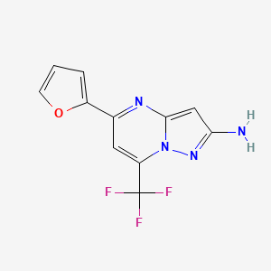 molecular formula C11H7F3N4O B2738986 5-(Furan-2-yl)-7-(trifluoromethyl)pyrazolo[1,5-a]pyrimidin-2-amine CAS No. 2226182-11-0