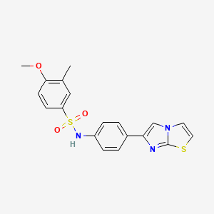 molecular formula C19H17N3O3S2 B2739001 N-(4-(imidazo[2,1-b]thiazol-6-yl)phenyl)-4-methoxy-3-methylbenzenesulfonamide CAS No. 872630-27-8