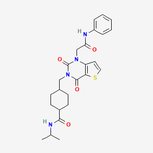 molecular formula C25H30N4O4S B2739014 4-((2,4-dioxo-1-(2-oxo-2-(phenylamino)ethyl)-1,2-dihydrothieno[3,2-d]pyrimidin-3(4H)-yl)methyl)-N-isopropylcyclohexanecarboxamide CAS No. 942034-96-0