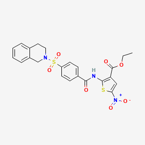 molecular formula C23H21N3O7S2 B2739022 乙酸2-(4-((3,4-二氢异喹啉-2(1H)-基)磺酰基)苯甲酰氨基)-5-硝基噻吩-3-羧酸乙酯 CAS No. 477491-52-4