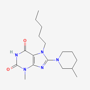 molecular formula C17H27N5O2 B2739026 3-Methyl-8-(3-methylpiperidin-1-yl)-7-pentylpurine-2,6-dione CAS No. 674338-36-4