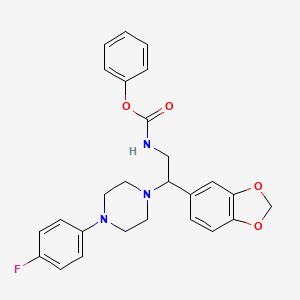 molecular formula C26H26FN3O4 B2739054 苯基(2-(苯并[d][1,3]二噁唑-5-基)-2-(4-(4-氟苯基)哌嗪-1-基)乙基)氨基甲酸酯 CAS No. 896361-32-3