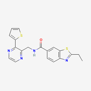 molecular formula C19H16N4OS2 B2739055 2-ethyl-N-((3-(thiophen-2-yl)pyrazin-2-yl)methyl)benzo[d]thiazole-6-carboxamide CAS No. 2034496-01-8