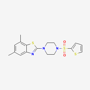 molecular formula C17H19N3O2S3 B2739056 5,7-Dimethyl-2-(4-(thiophen-2-ylsulfonyl)piperazin-1-yl)benzo[d]thiazole CAS No. 955742-51-5