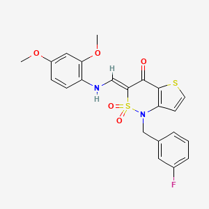 molecular formula C22H19FN2O5S2 B2739059 (3Z)-3-{[(2,4-dimethoxyphenyl)amino]methylene}-1-(3-fluorobenzyl)-1H-thieno[3,2-c][1,2]thiazin-4(3H)-one 2,2-dioxide CAS No. 894686-12-5
