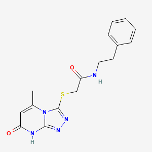 molecular formula C16H17N5O2S B2739100 2-((5-methyl-7-oxo-7,8-dihydro-[1,2,4]triazolo[4,3-a]pyrimidin-3-yl)thio)-N-phenethylacetamide CAS No. 877639-26-4