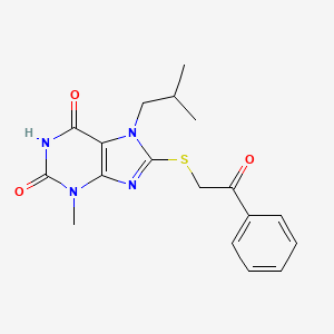molecular formula C18H20N4O3S B2739115 7-isobutyl-3-methyl-8-((2-oxo-2-phenylethyl)thio)-1H-purine-2,6(3H,7H)-dione CAS No. 941965-81-7