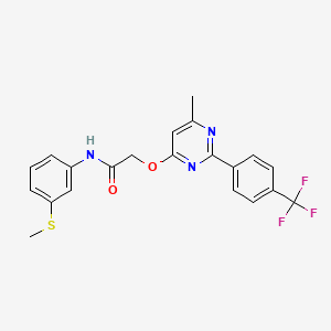molecular formula C21H18F3N3O2S B2739133 Methyl 5-({[(2,4-dimethoxyphenyl)amino]carbonyl}amino)-3-isobutoxy-1-benzothiophene-2-carboxylate CAS No. 1251620-16-2
