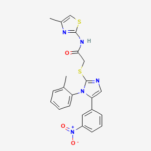 molecular formula C22H19N5O3S2 B2739153 N-(4-methylthiazol-2-yl)-2-((5-(3-nitrophenyl)-1-(o-tolyl)-1H-imidazol-2-yl)thio)acetamide CAS No. 1235078-05-3
