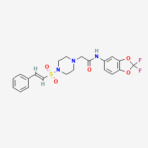 molecular formula C21H21F2N3O5S B2739156 N-(2,2-difluoro-1,3-benzodioxol-5-yl)-2-[4-[(E)-2-phenylethenyl]sulfonylpiperazin-1-yl]acetamide CAS No. 787562-16-7