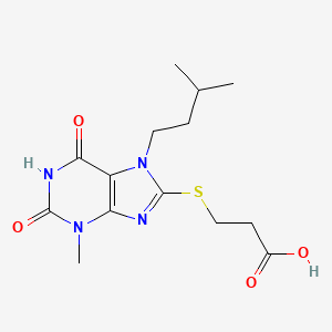 molecular formula C14H20N4O4S B2739169 3-((7-isopentyl-3-methyl-2,6-dioxo-2,3,6,7-tetrahydro-1H-purin-8-yl)thio)propanoic acid CAS No. 313530-86-8