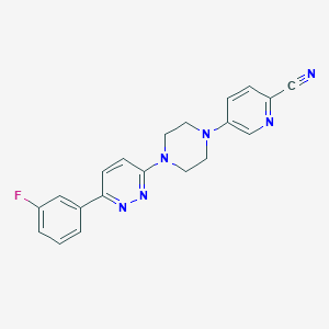 molecular formula C20H17FN6 B2739173 5-[4-[6-(3-Fluorophenyl)pyridazin-3-yl]piperazin-1-yl]pyridine-2-carbonitrile CAS No. 2380085-59-4